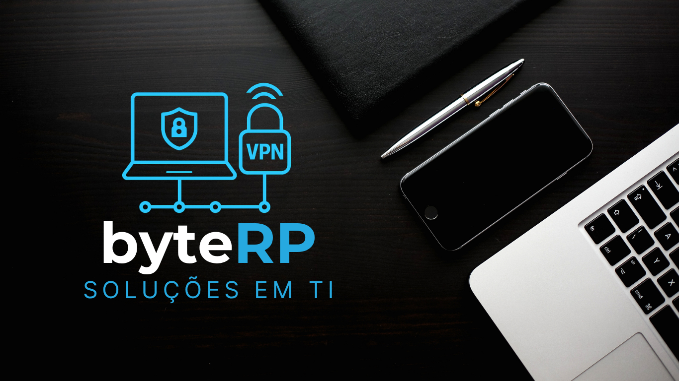 Logo ByteRP e dispositivos de TI em mesa de escritório